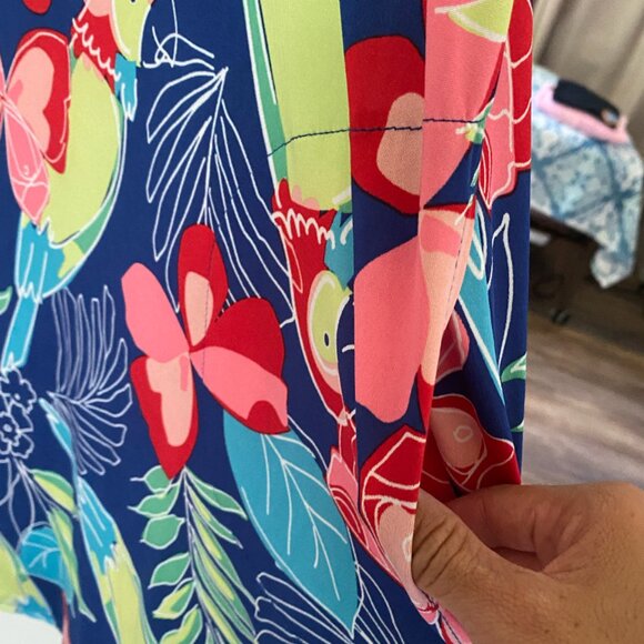 GS Hawaiian Tropical Dress with Macaw Birds Butterflies Flowers Large - Picture 2 of 3